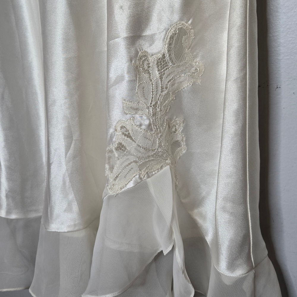 Oscar de la Renta Pink Label Cream Satin Slip Dress Lace Chemise Coquette Bridal - Picture 8 of 9